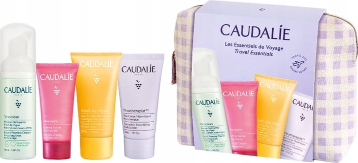 Caudalie zestaw pielęgnacyjny pianka Vinoclean żel krem Vinohydra balsam
