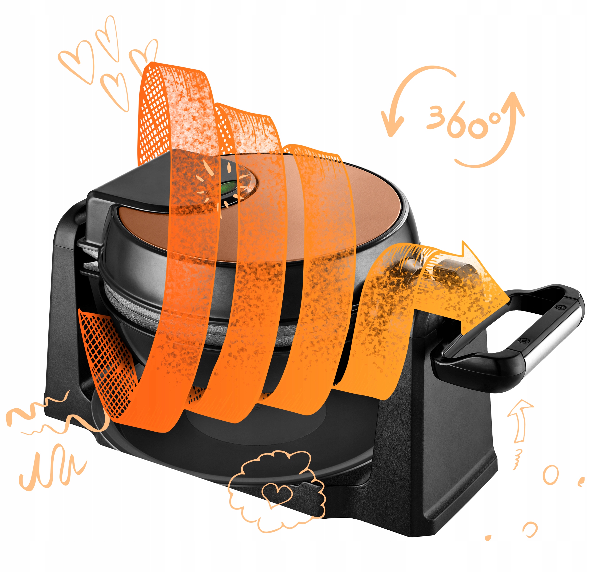 MOCNA GOFROWNICA OBROTOWA 4 Chrupiące Gofry BELGIJSKIE 1000W NONSTICK 180° Informacje o bezpieczeństwie CE