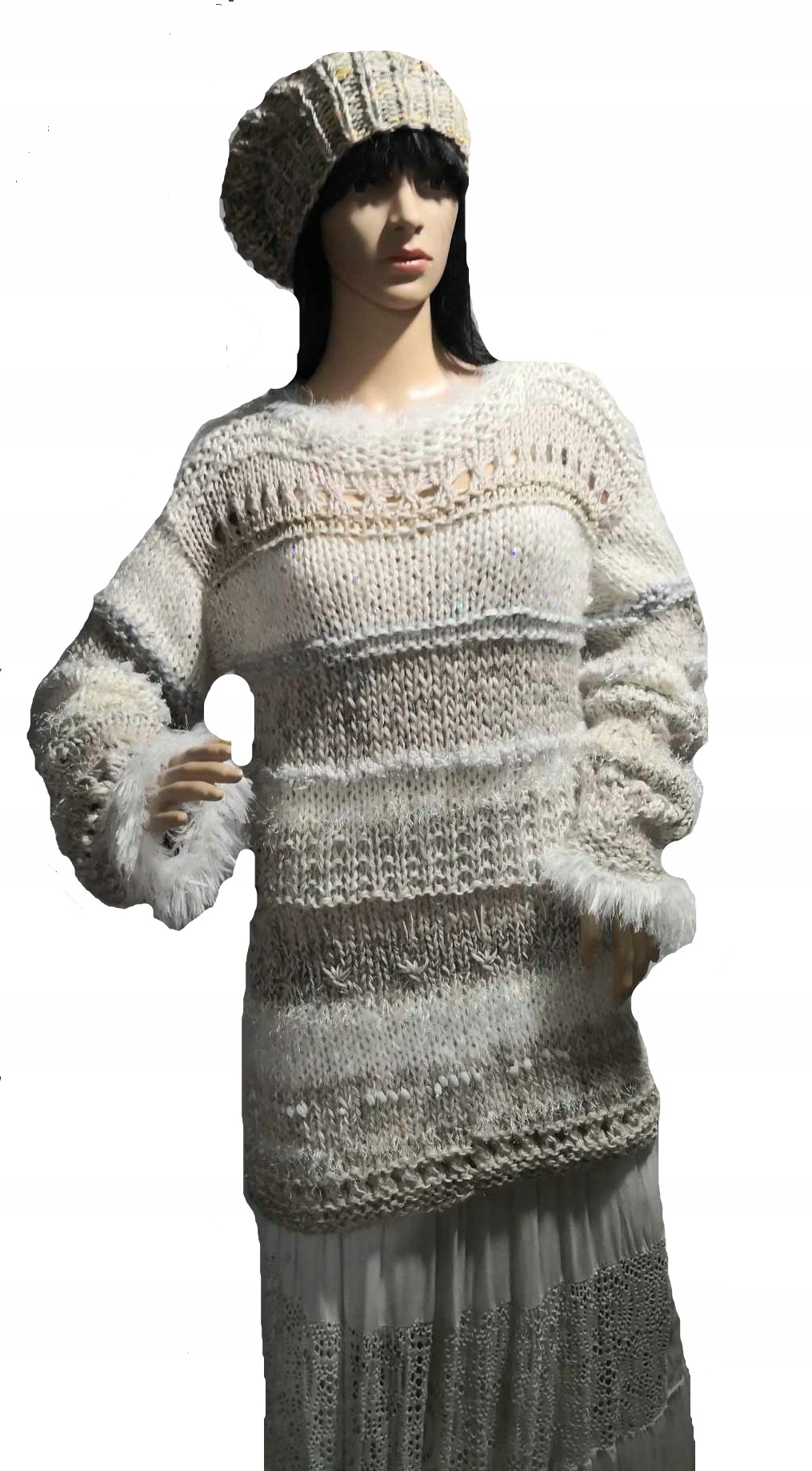 Fantastická tunika delší svetr béžová-ecru Handmade