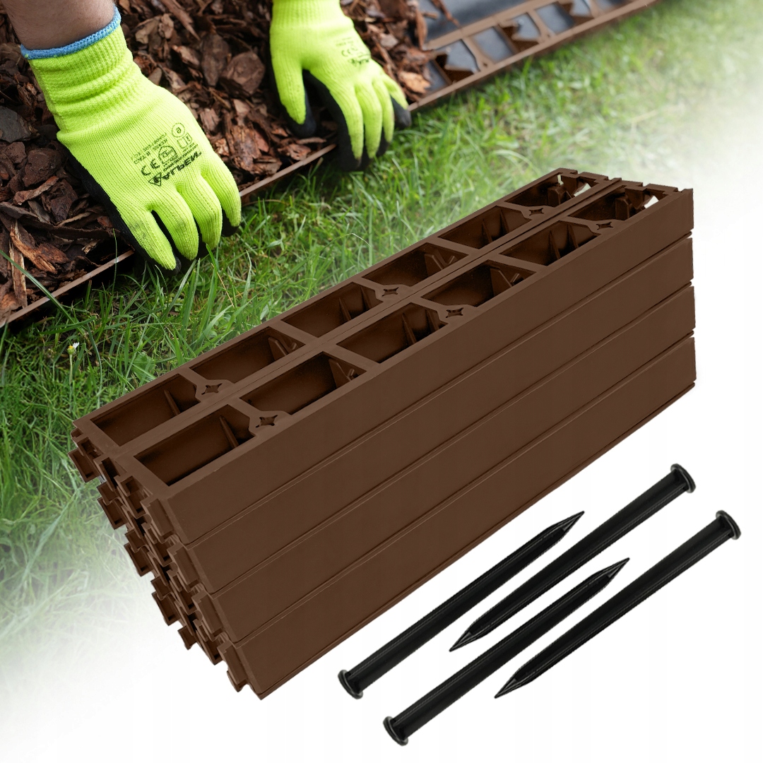 Zahradní Lem 20 m hnědý 4,5 cm trávníkový border plast kotvy 80 ks