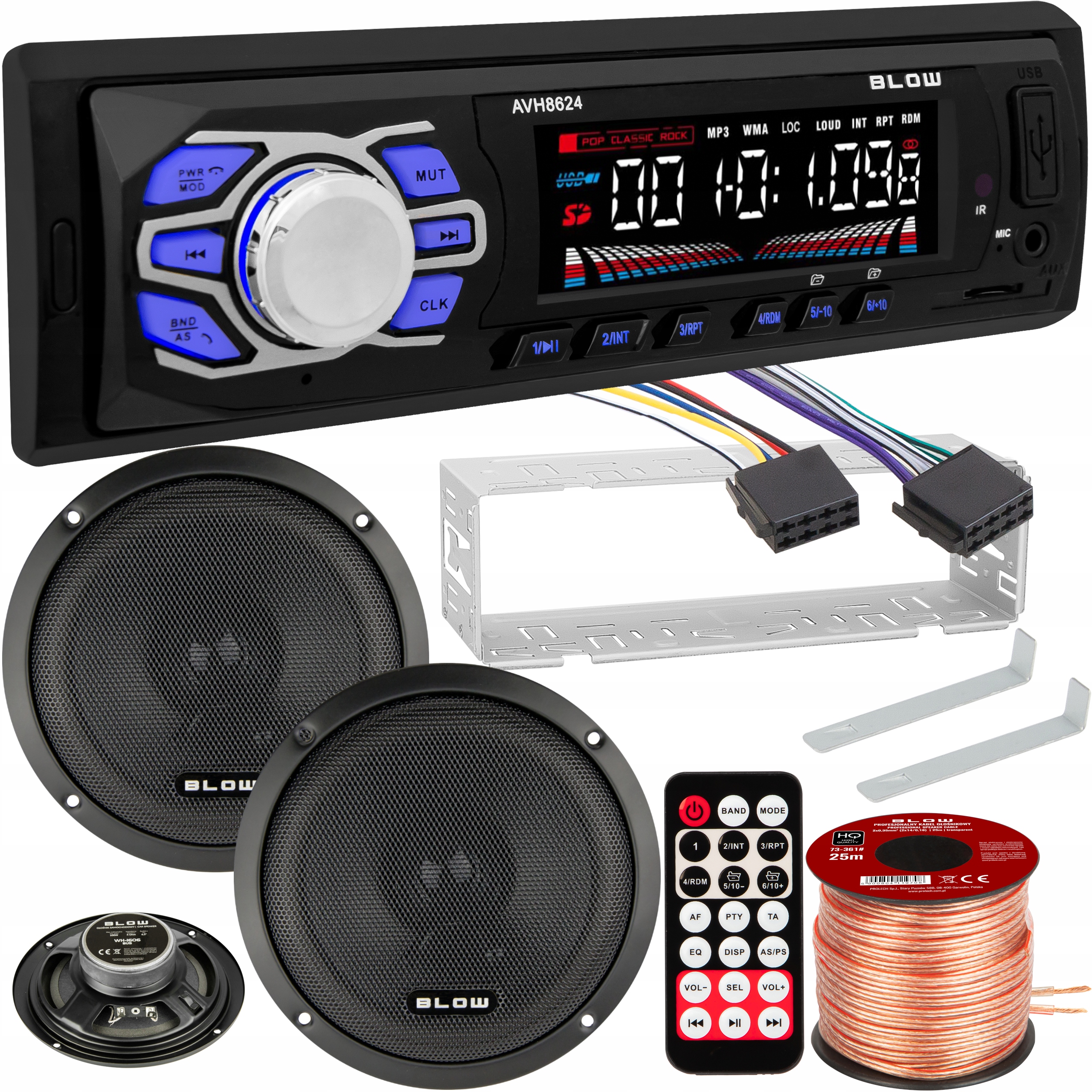 Radio Smochodové 2x Automobilové Reproduktory 100W 6,5" 165mm Maskovací Kabel