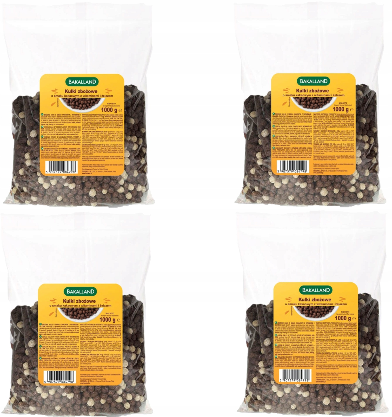 4x Bakalland Snídaňové Vločky Kuličky Duo 1KG