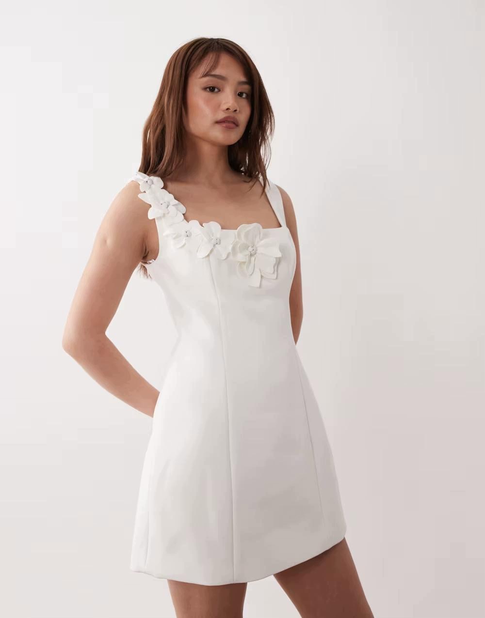 Forever New Bílá Mini Svatební Šaty Se Zdobením B23__40