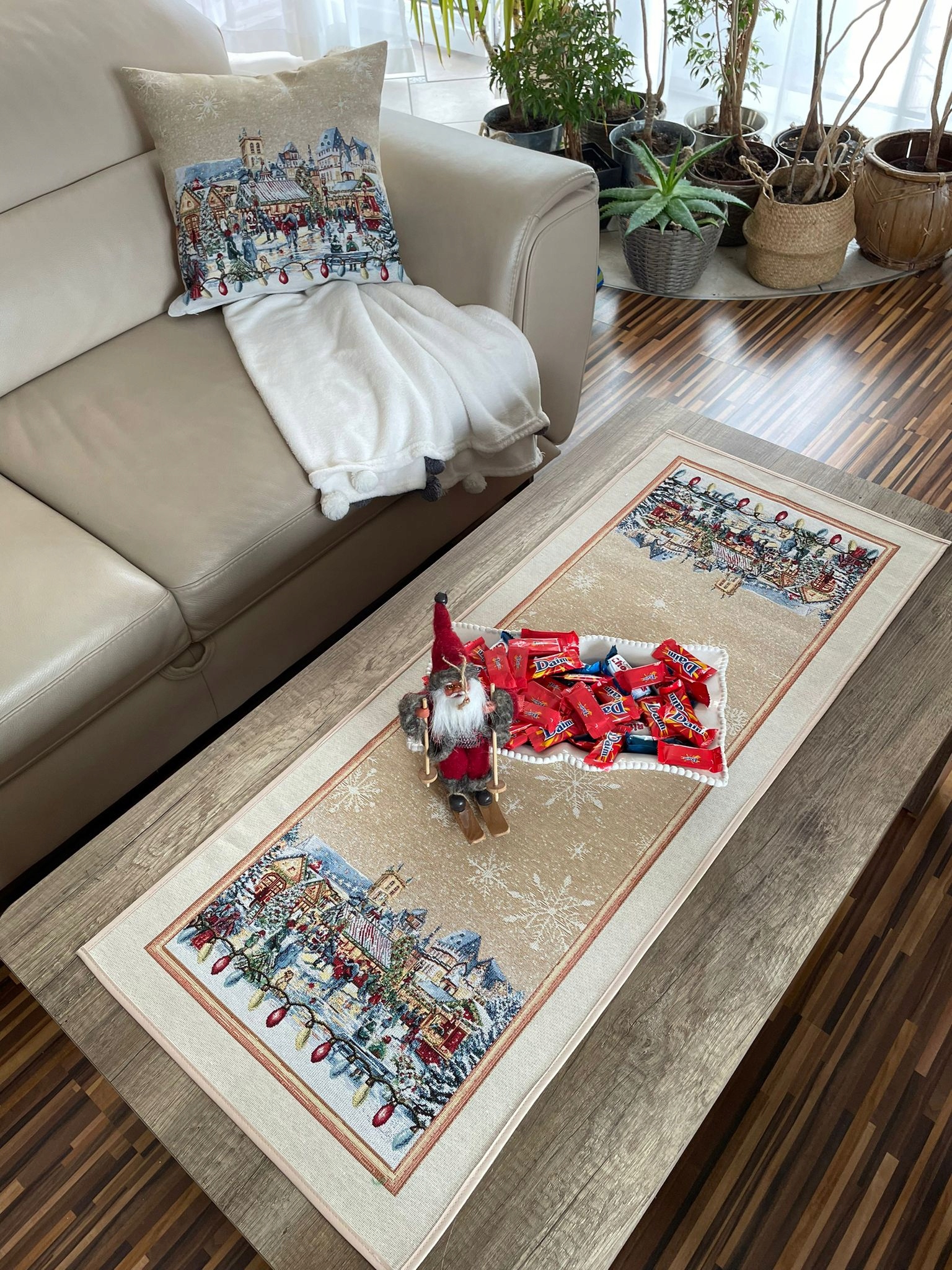 Běhoun s vánočním městečkem 40x100 cm V13