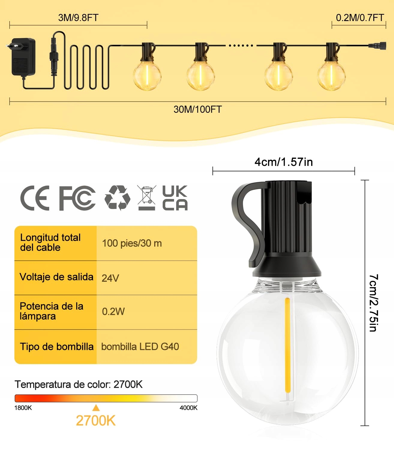 SAEIHGAE Lampa LED Zewnętrzna 30m IP44 Ogród Balkon Taras Party — miniatura 3