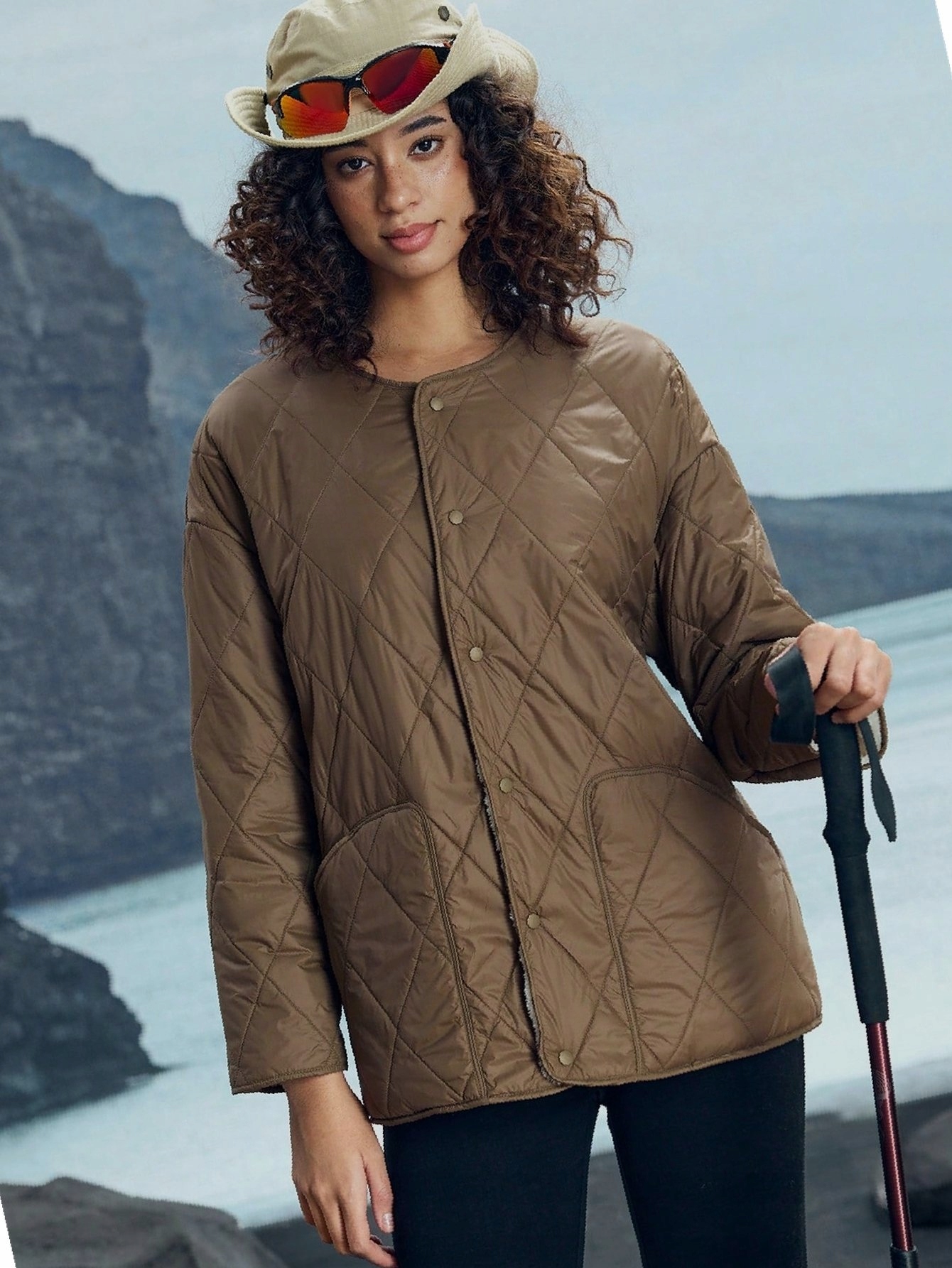 Oboustranná zateplená přechodová bunda Hnědá Oversize prošívaná L