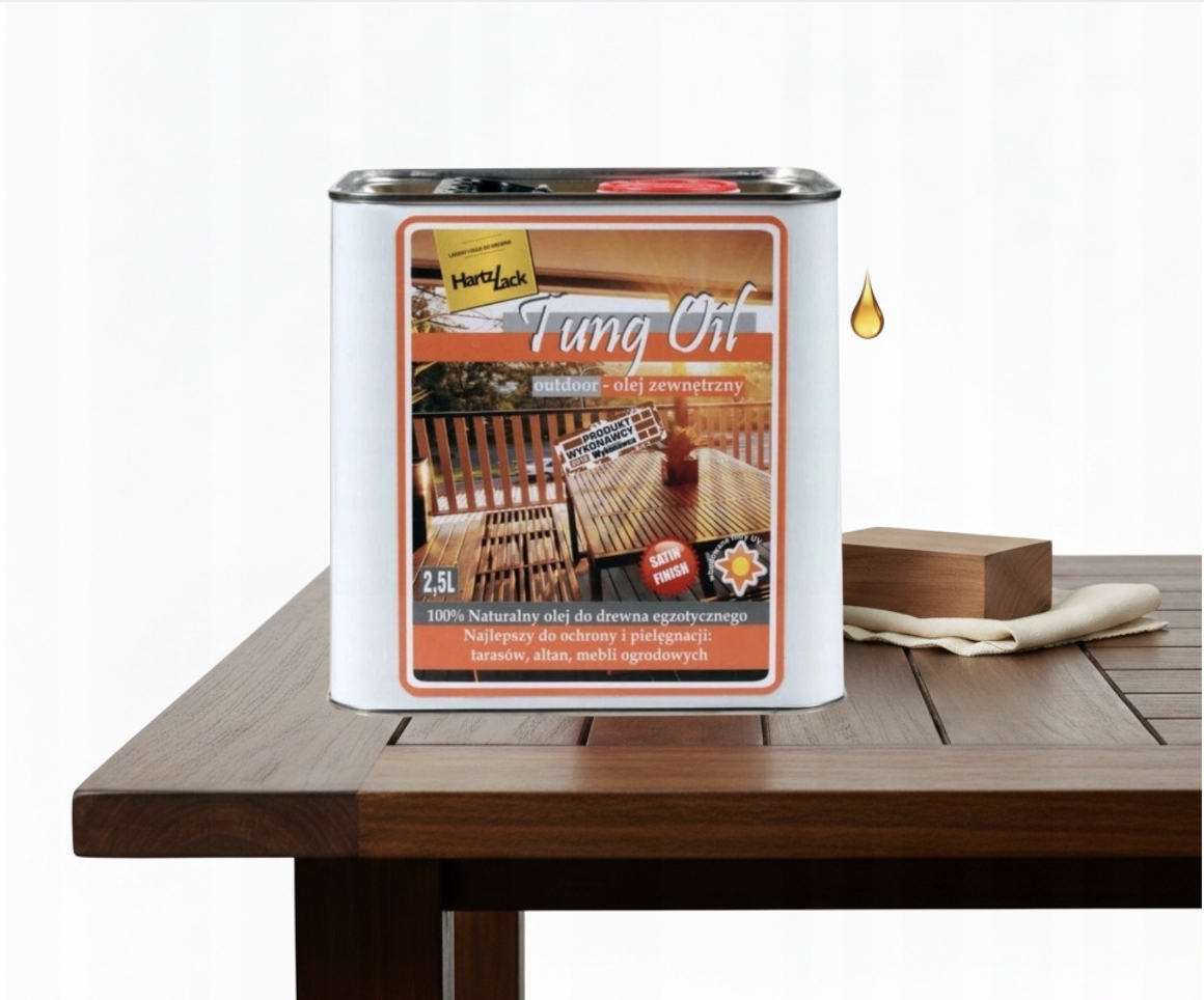 Hartzlack Olej tungowy Tung oil do drewna egzotycznego bezbarwny 2,5 l