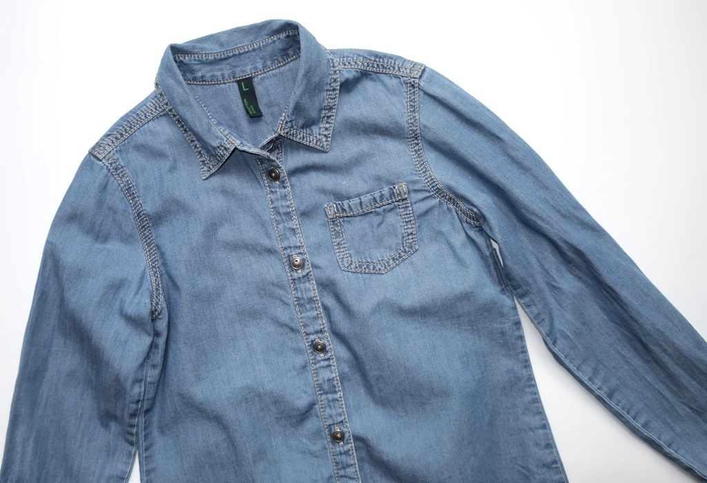 BENETTON 140 10 KOSZULA JEANS JEANSOWA SPORTOWA CASUAL KLASYCZNA Marka Benetton