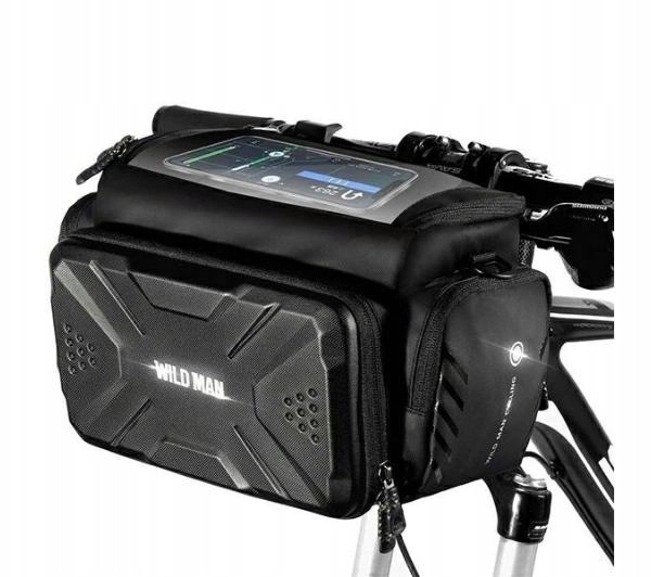 Torba Sakwa na kierownicę roweru Wildman GS6 Czarna Okienko dla smartfona
