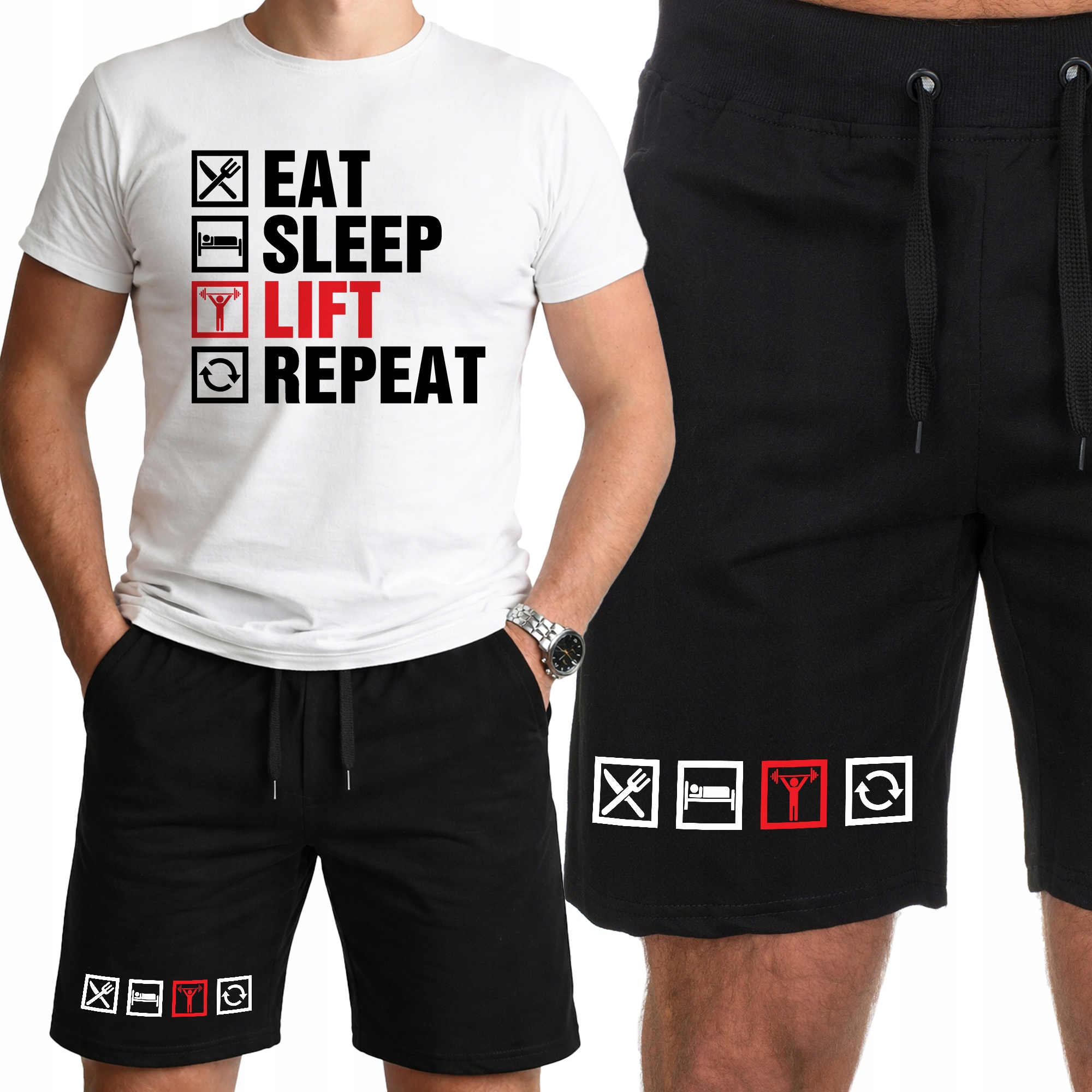 Pánský sportovní komplet Set Oblečení na Trénink Posilovny Eat Sleep Lift- M