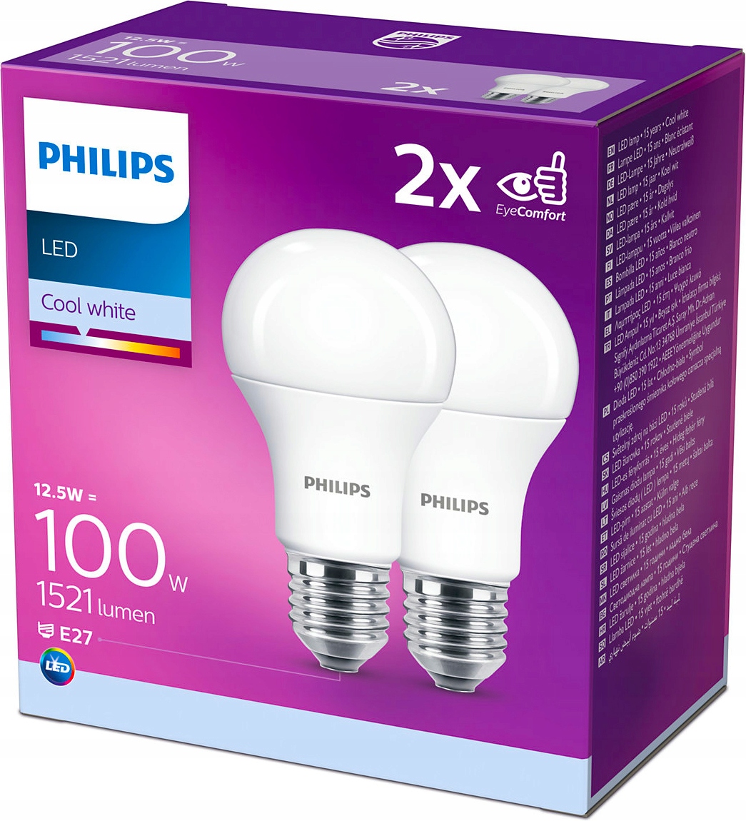 

Żarówka Led E27 12,5W 100W A60 4000K Philips 2PAK