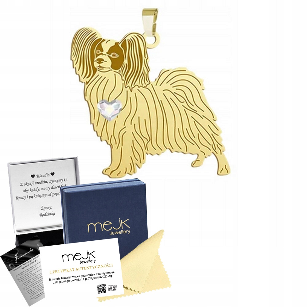 Zlatý přívěsek se psem Papillon 925 Šperky Přívěsek Dárek Gravírování