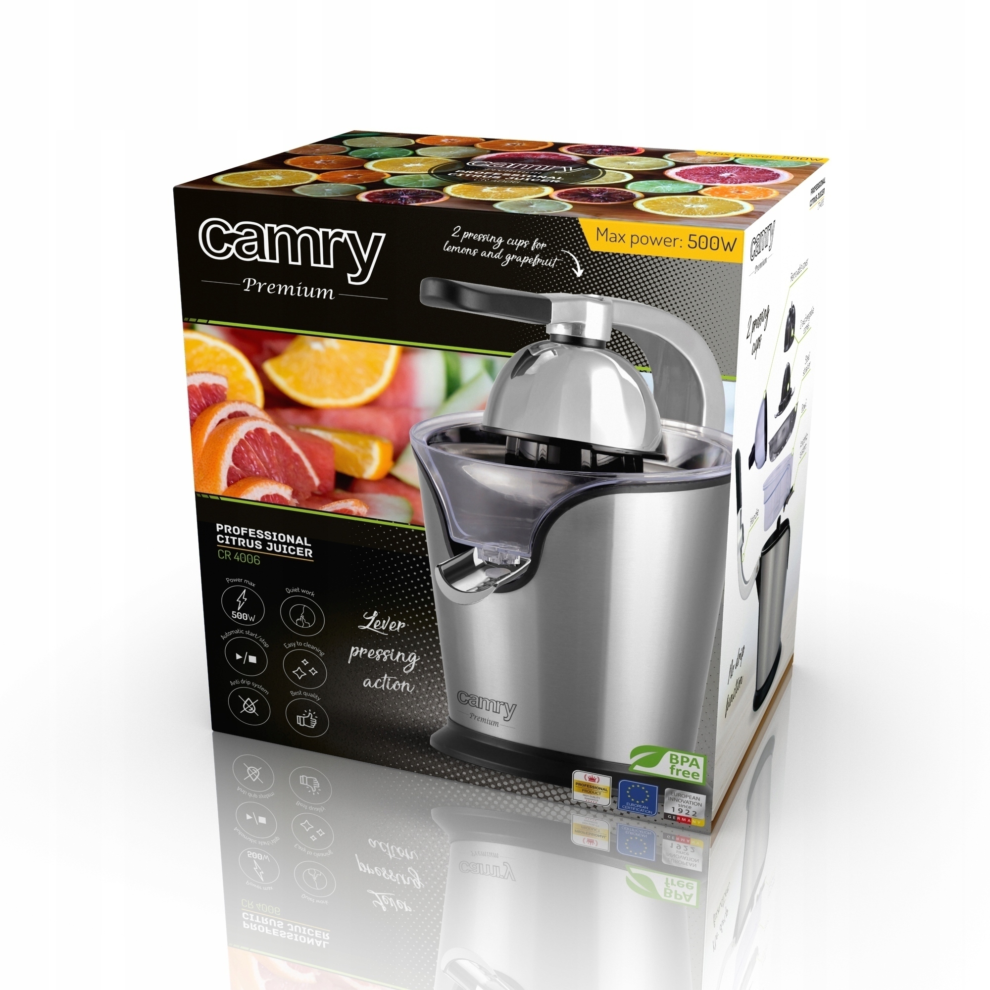 WYCISKARKA ELEKTRYCZNA DO CYTRUSÓW Z DŹWIGNIĄ 500W Kod producenta CR 4006