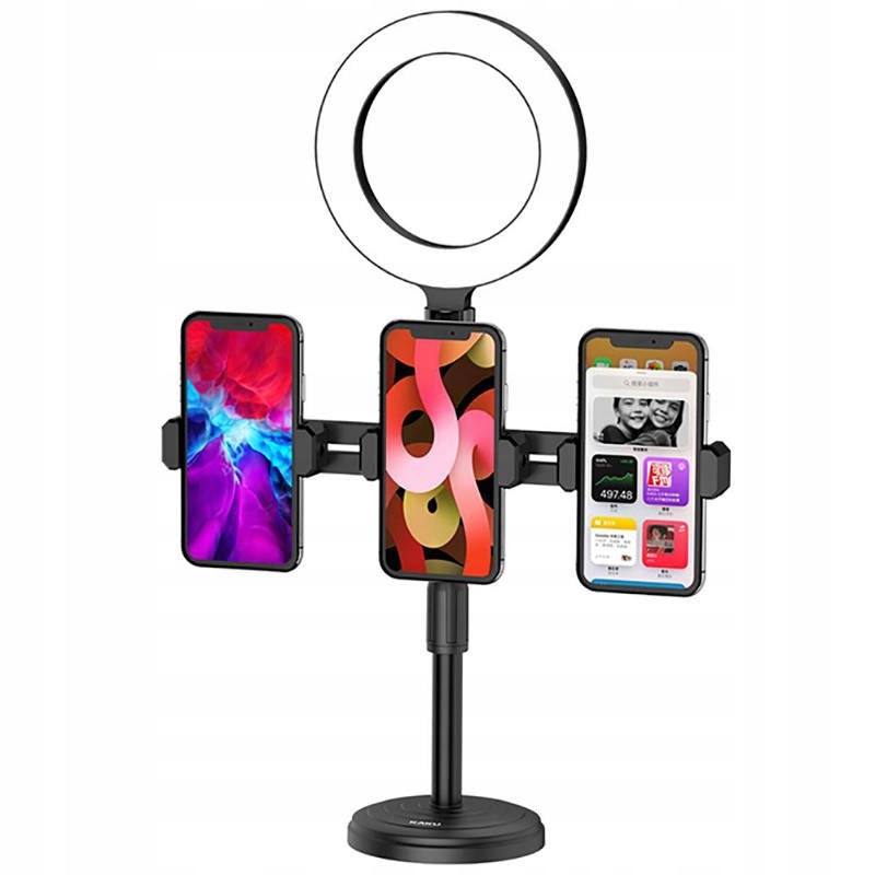 

Statyw Biurkowy Uchwyt na 3 Smartfony Lampa Led