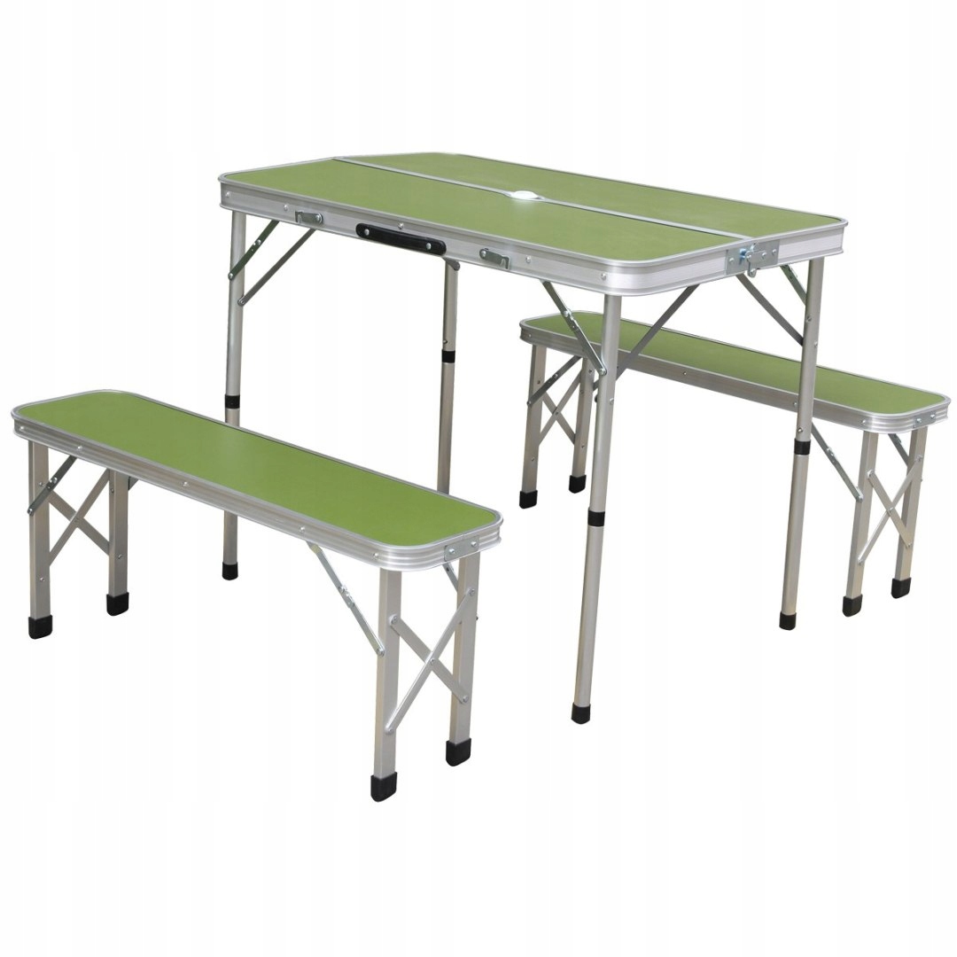 Turistický skládací kempingový Stolek 90x60x70 cm 2 Lavičky 87x23x39 cm