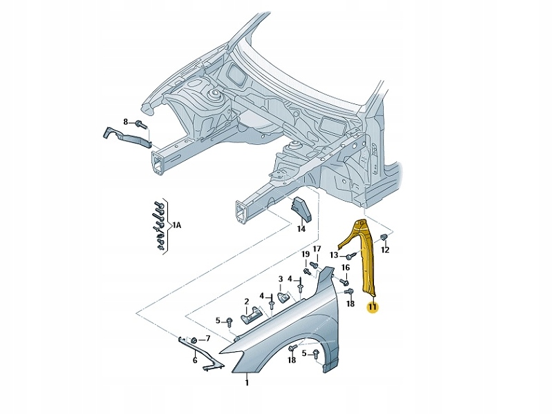 Oslona blotnika Audi Q5 lewa oryg ASO Weight with packaging 1 kg