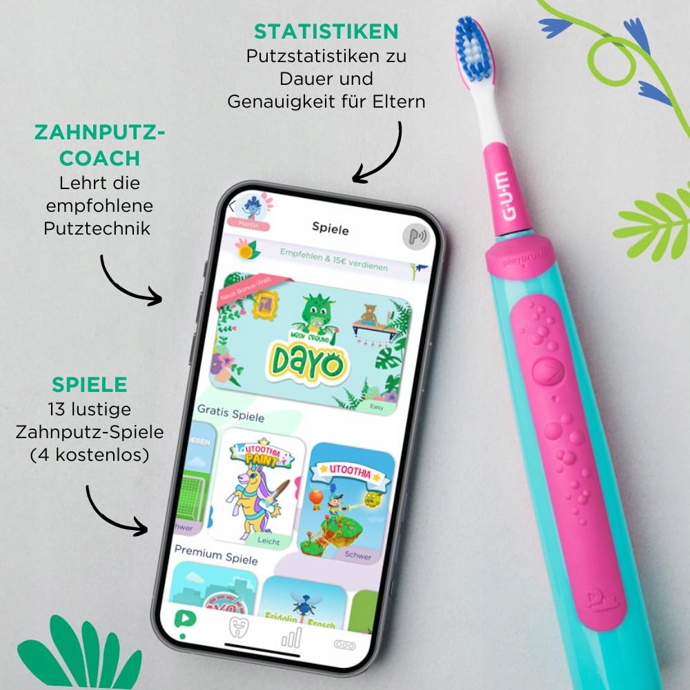 GUM Playbrush Junior Szczoteczka Elektryczna Dla Dzieci 6+ Różowa — miniatura 3