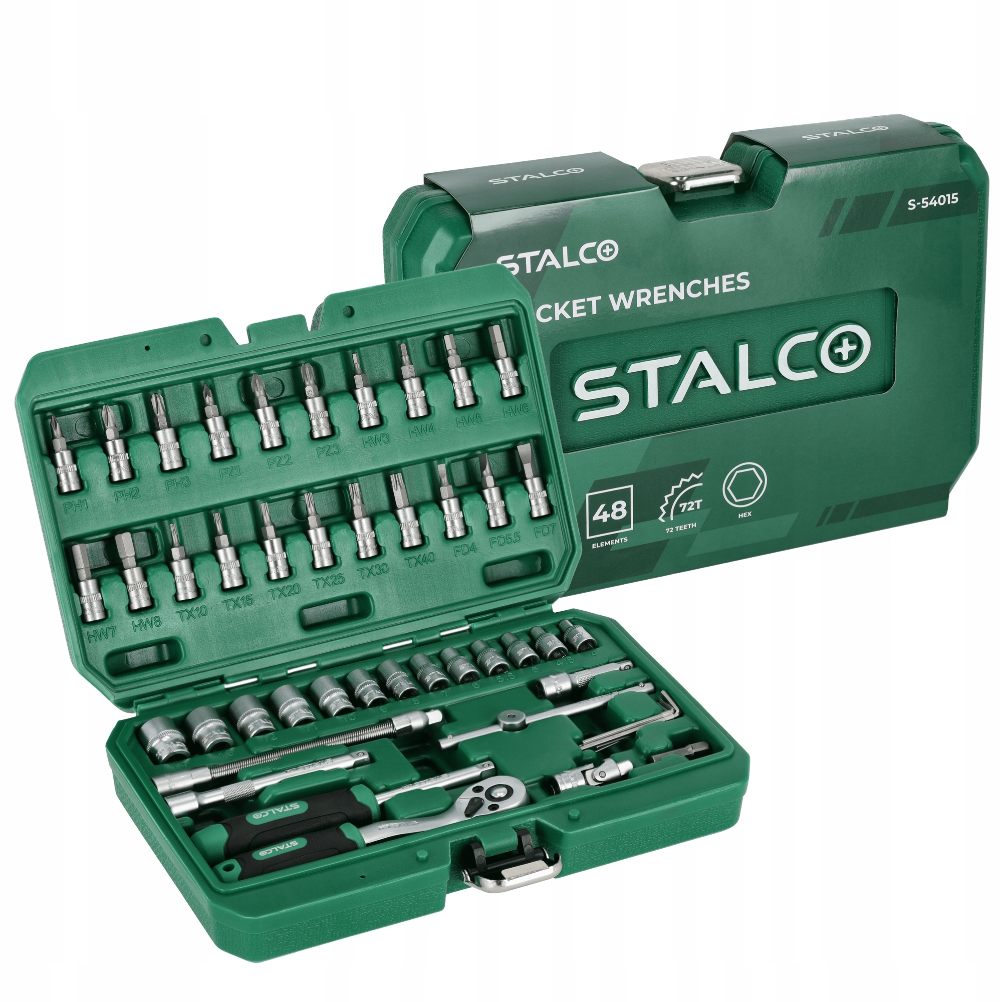 STALCO ZESTAW KLUCZY NASADOWYCH Z GRZECHOTKĄ 1/4” 48 ELEMENTÓW W WALIZCE