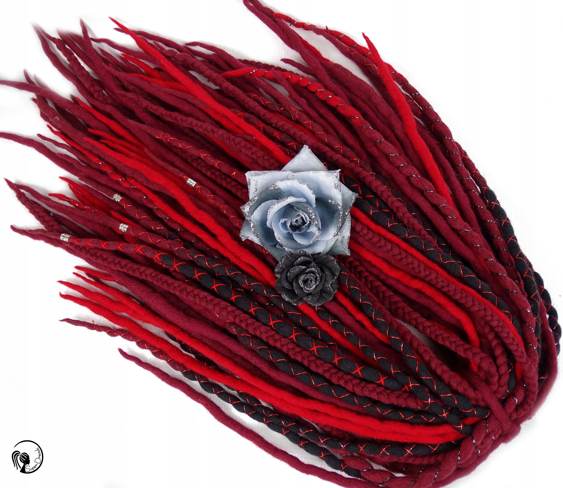 Vlněné pastelky Dredy, červené, bordó, černé, Karmínové Srdce, 40 kusů