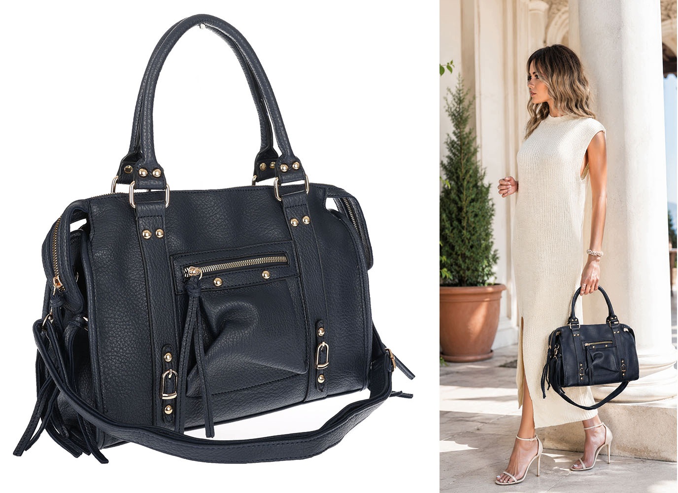 Dámská shopper kabelka A4 kufřík elegantní taška do práce HJ812 Tmavě modrá