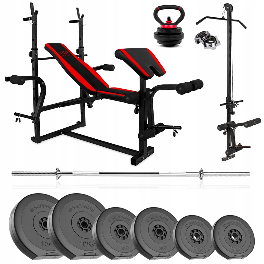 Siłownia Sapphire 71kg Zestaw kulturystyczny Ławka gryf Obciążenia sztanga