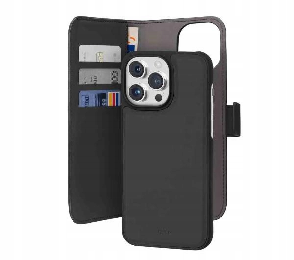 Etui z klapką Puro Wallet Detachable 2w1 Czarne do iPhone 15 Pro Max