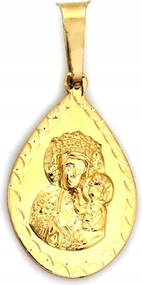 Zlatý medailonek 585 kapka s Pannou Marií dárek Svaté Přijímání Křest suvenýr