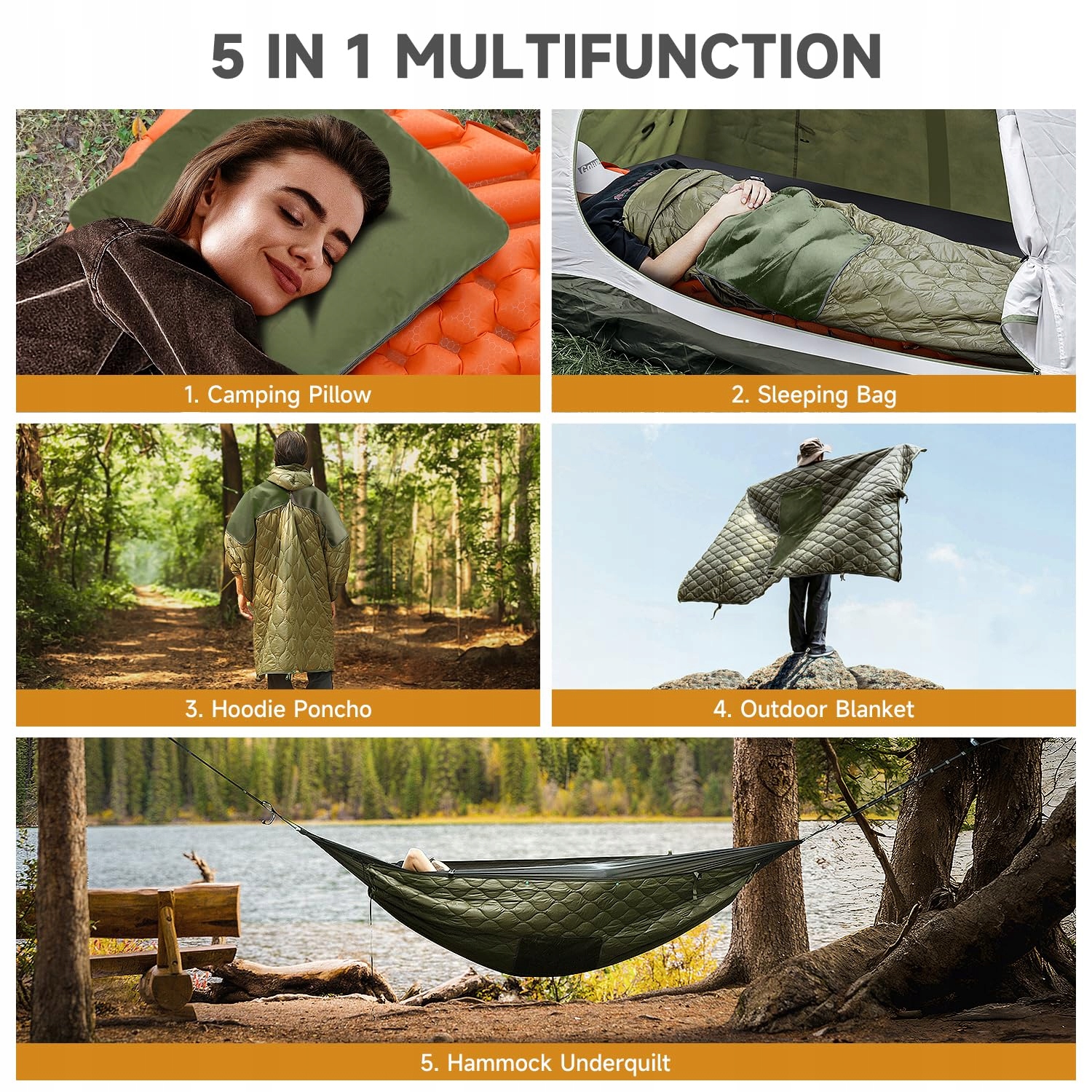 TRAVEL BIRD Wielofunkcyjny Ciepły Poncho Śpiwór z Kapturem na Camping — miniatura 7