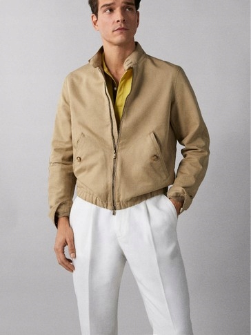 Massimo Dutti beżowa kurtka bomber len XL