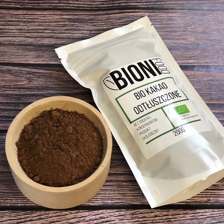 Био какао порошок экологичный обезжиренный 200 г бренд Bioni Food