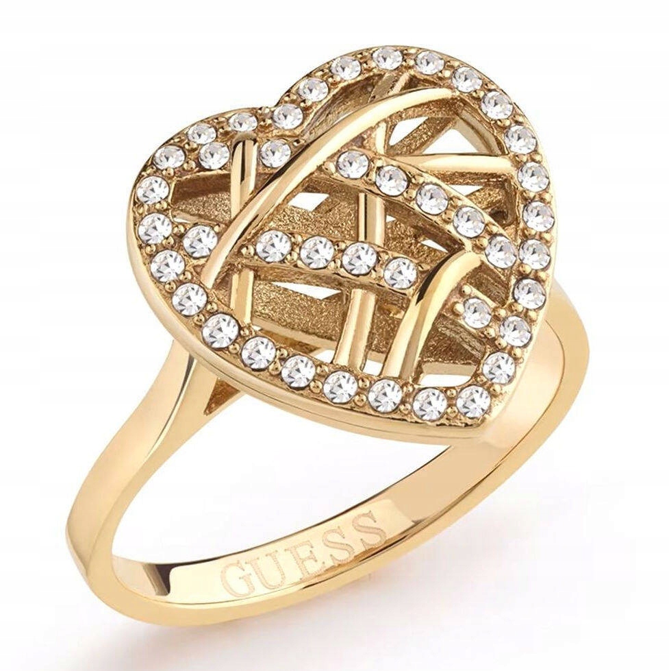 Ocelový Pozlacený Prstýnek Guess Heart Cage Zirkony JUBR03101JWYG56 16