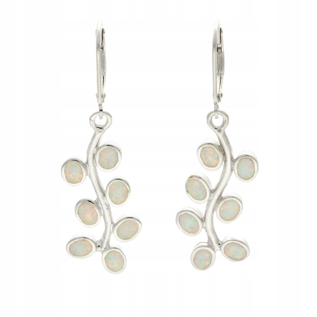 Náušnice s větvička a bílým opálem
