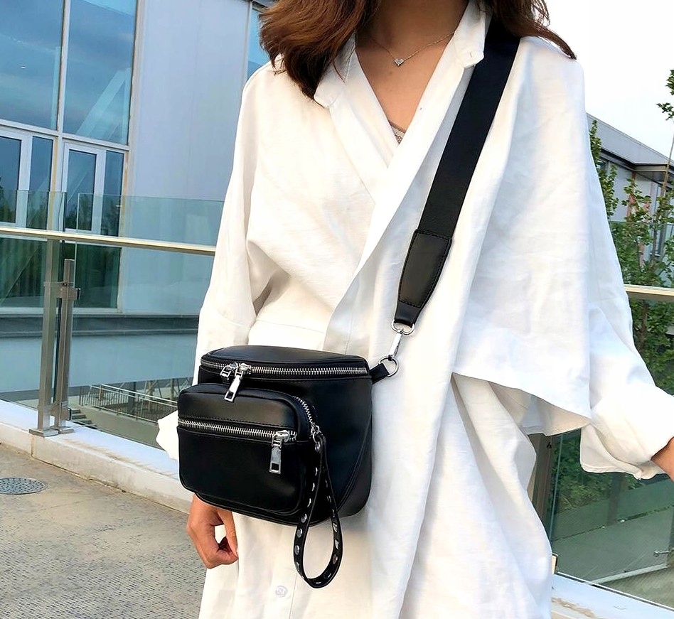 Torebka Skórzana Damska ćwieki listonoszka punk Styl miejski