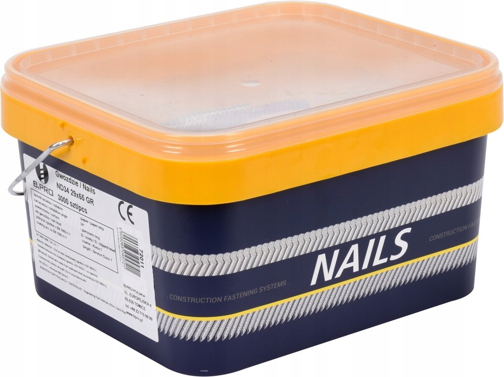 Gwoździe taśmowe do gwoździarki 65mm drut 2,8mm kąt 34° 3000szt Vorel Maksymalna długość gwoździ/zszywek 65 mm