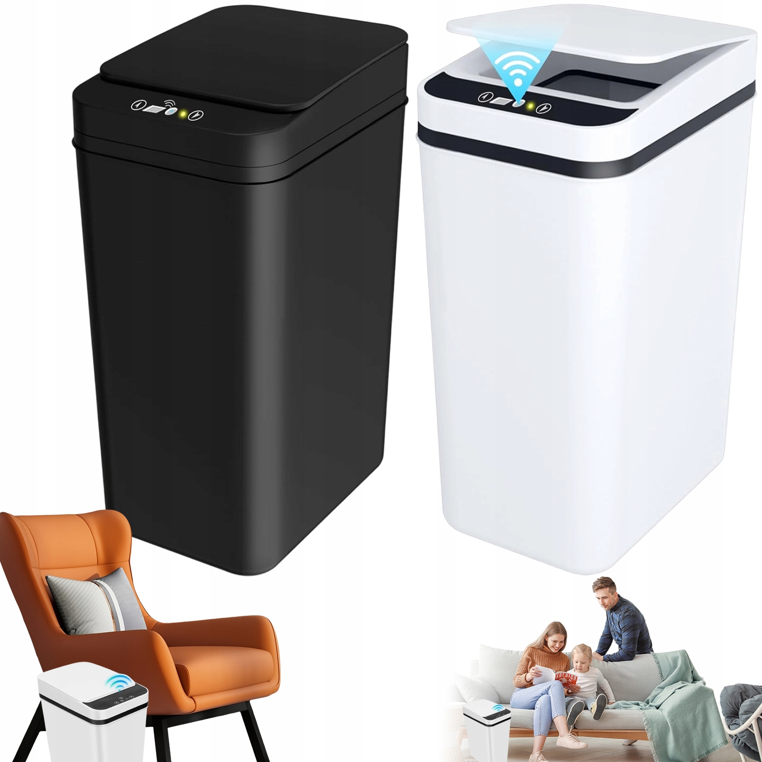 Levně Odpadkový koš o velkém objemu 12 l do koupelny s víkem, bílý černý