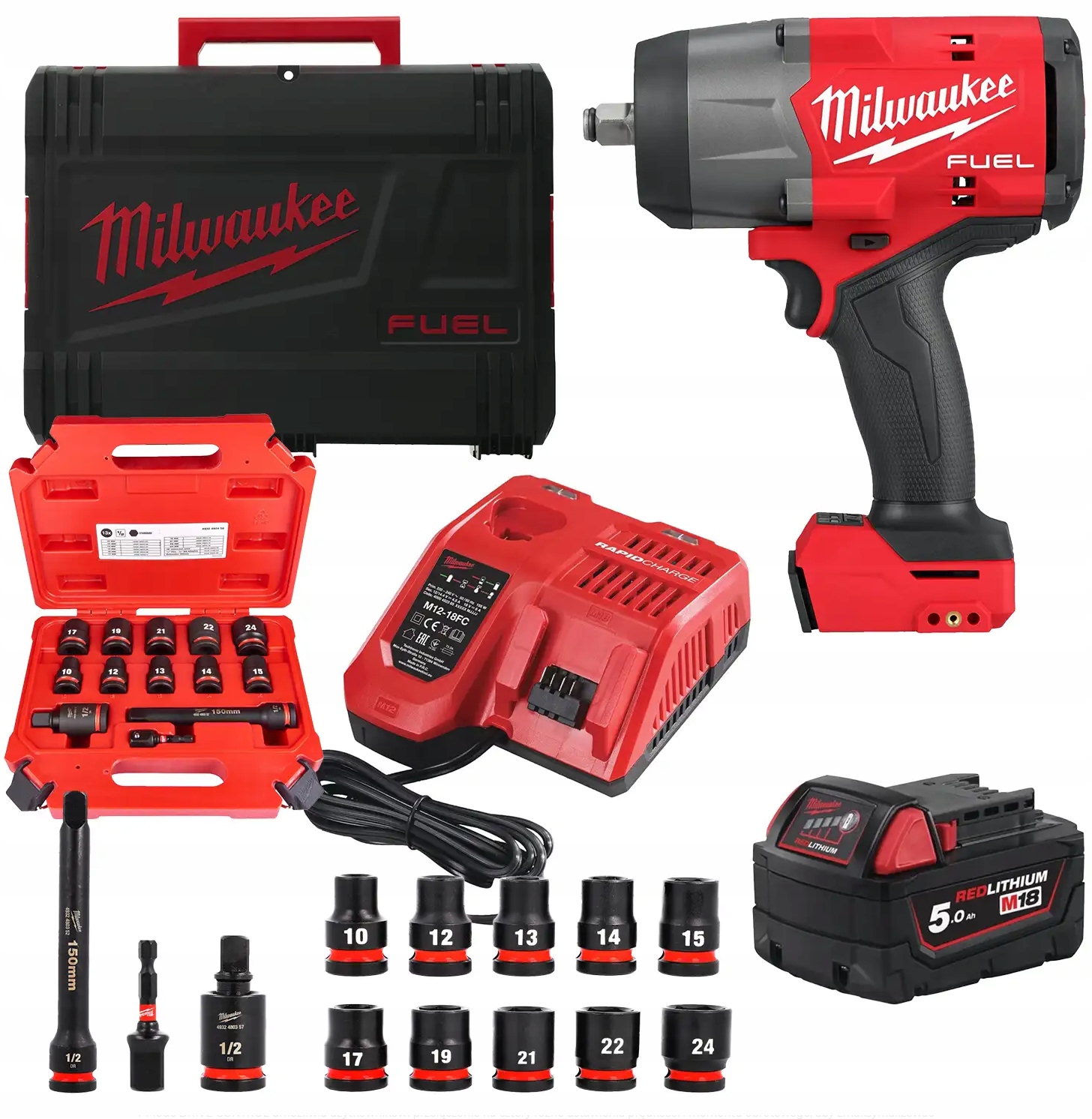 Milwaukee M18 FHIW2F12-501X Úderový klíč 1/2 2034 Nm 2 gen 1x 5 Ah nástavce