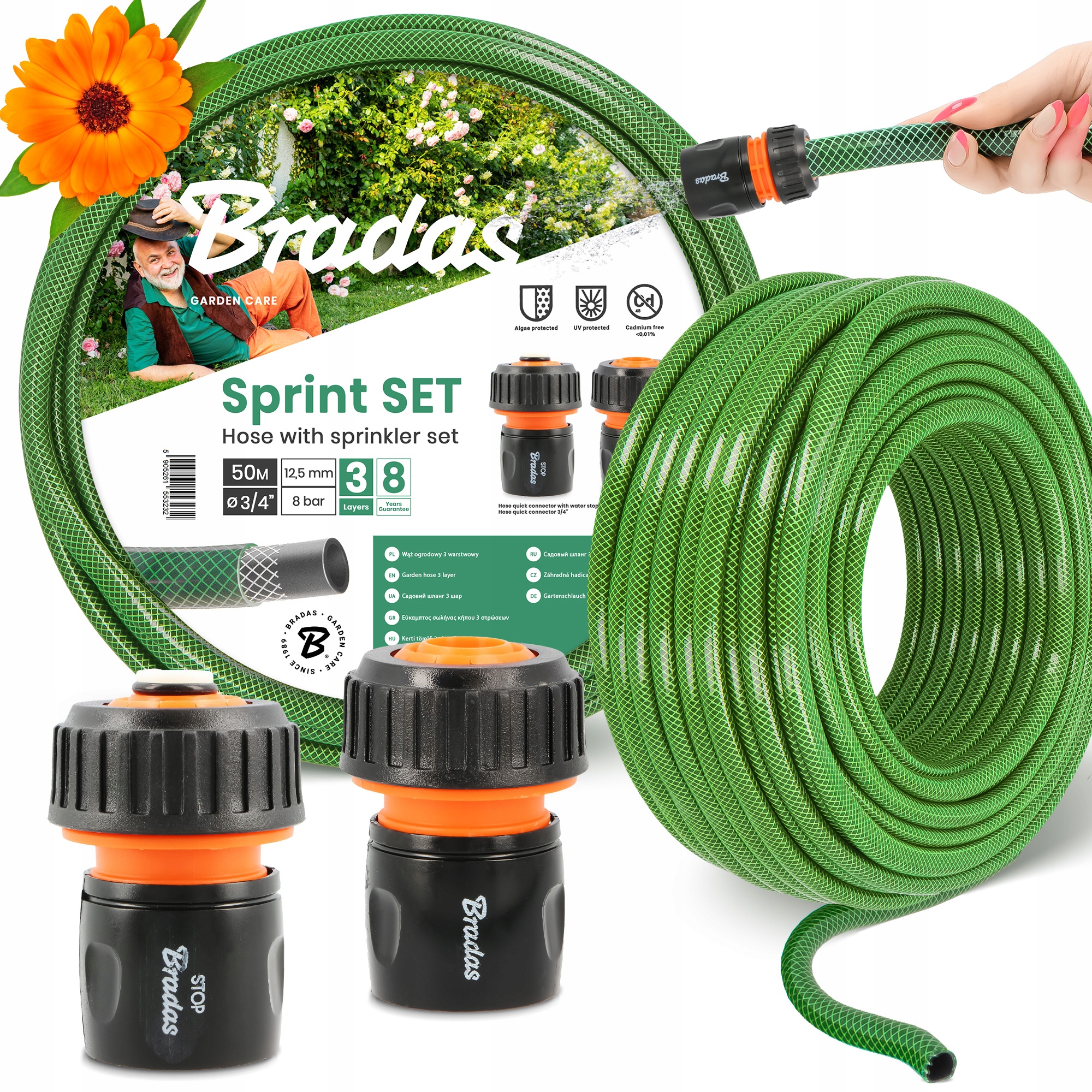 Záhradná Hadica 3/4 50 M 3-VRSTVOVÁ Voda, Pružná, Navíjacia, Gumová, Zavlažovacia, Yo