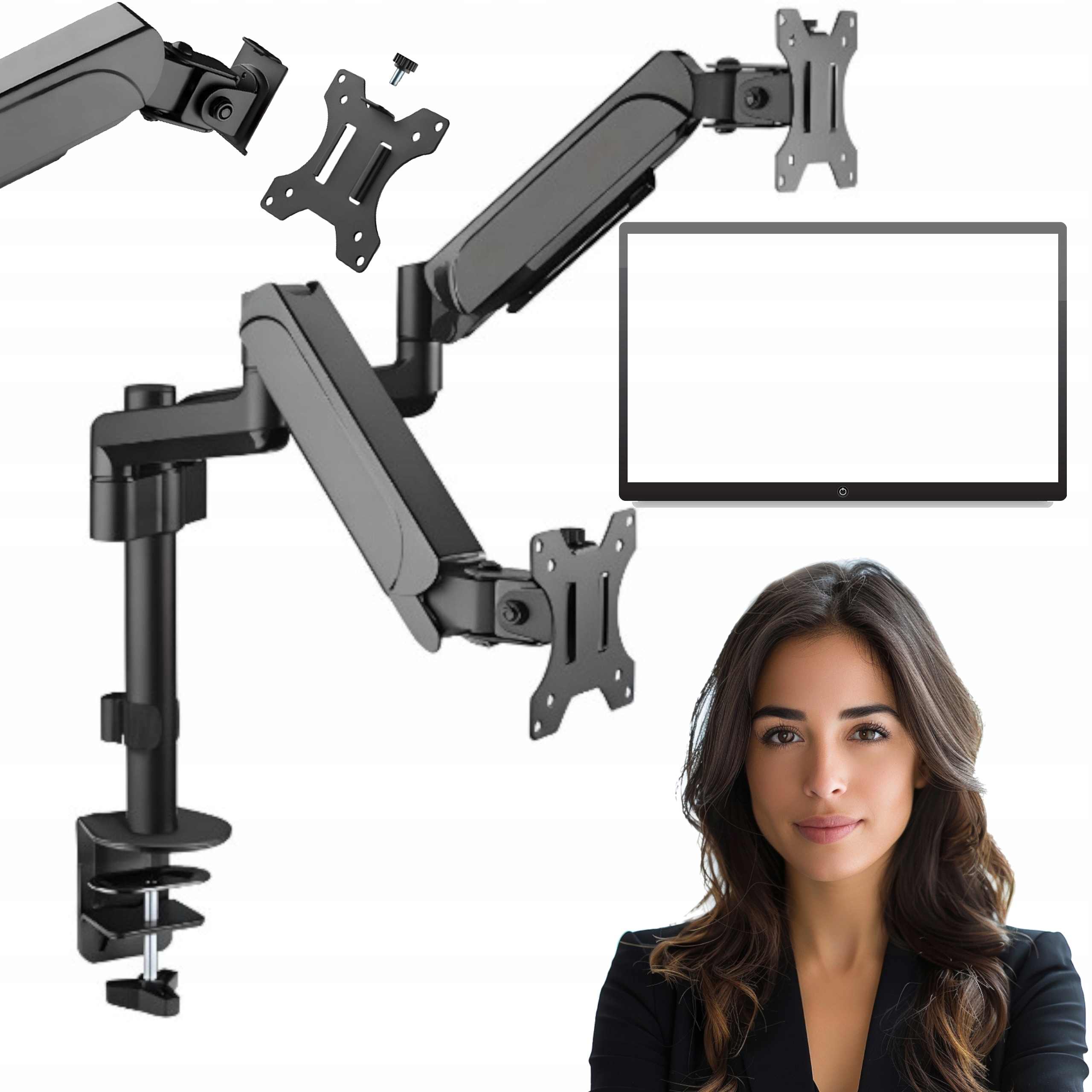 Držák Monitoru S Plynovou Pružinou, Dvojité Rameno Pro 2 Monitory 17-32"