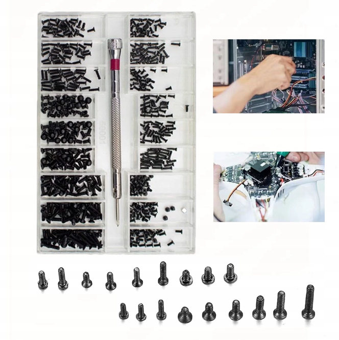 Zestaw 500 Sztuk Mini Śrubek 1-2mm Wkrętak