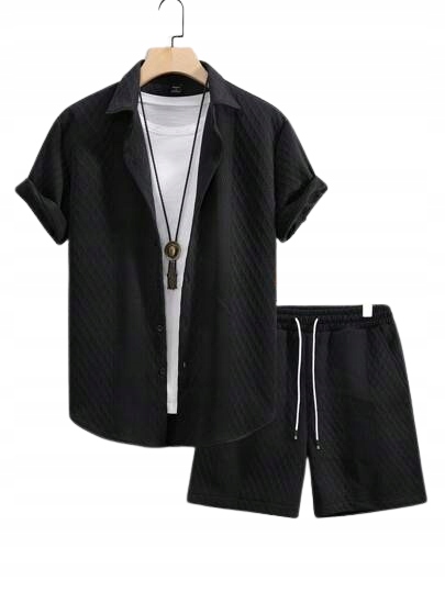 Shein Pánský Komplet Černá Košile S Krátkým Rukávem A Kraťasy XXL 1GC