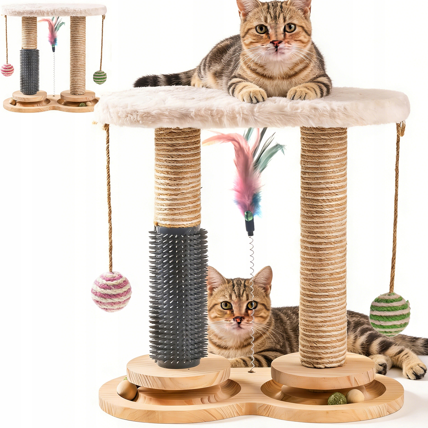 Levně Hračka Pro Koťata Dřevěná Kuličková Dráha Platforma 2 Škrabadla Kuličky