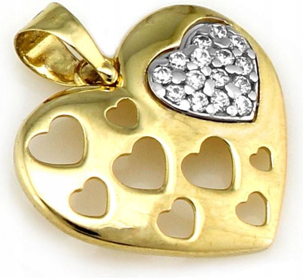 Zlatý přívěsek 585, prolamované srdce s zirkony, moderní vzor přívěsku