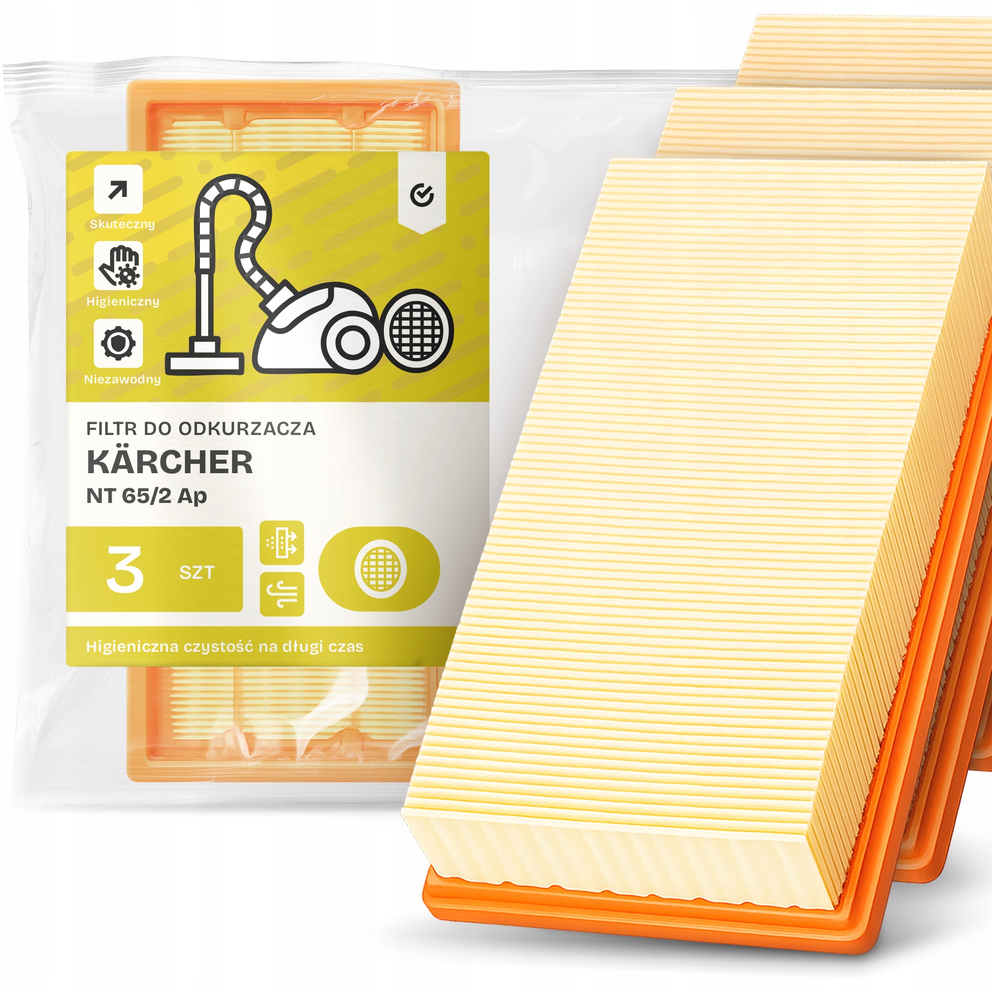 3x Vzduchový Filtr Pro Vysavač Kärcher Nt 65/2 Ap Výkonný Filtr Em-w