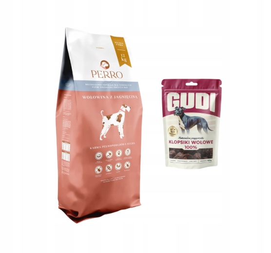Levně Perro Hovězí maso s jehněčím masem Středně velká plemena 12 kg hovězí kuličky Gudi