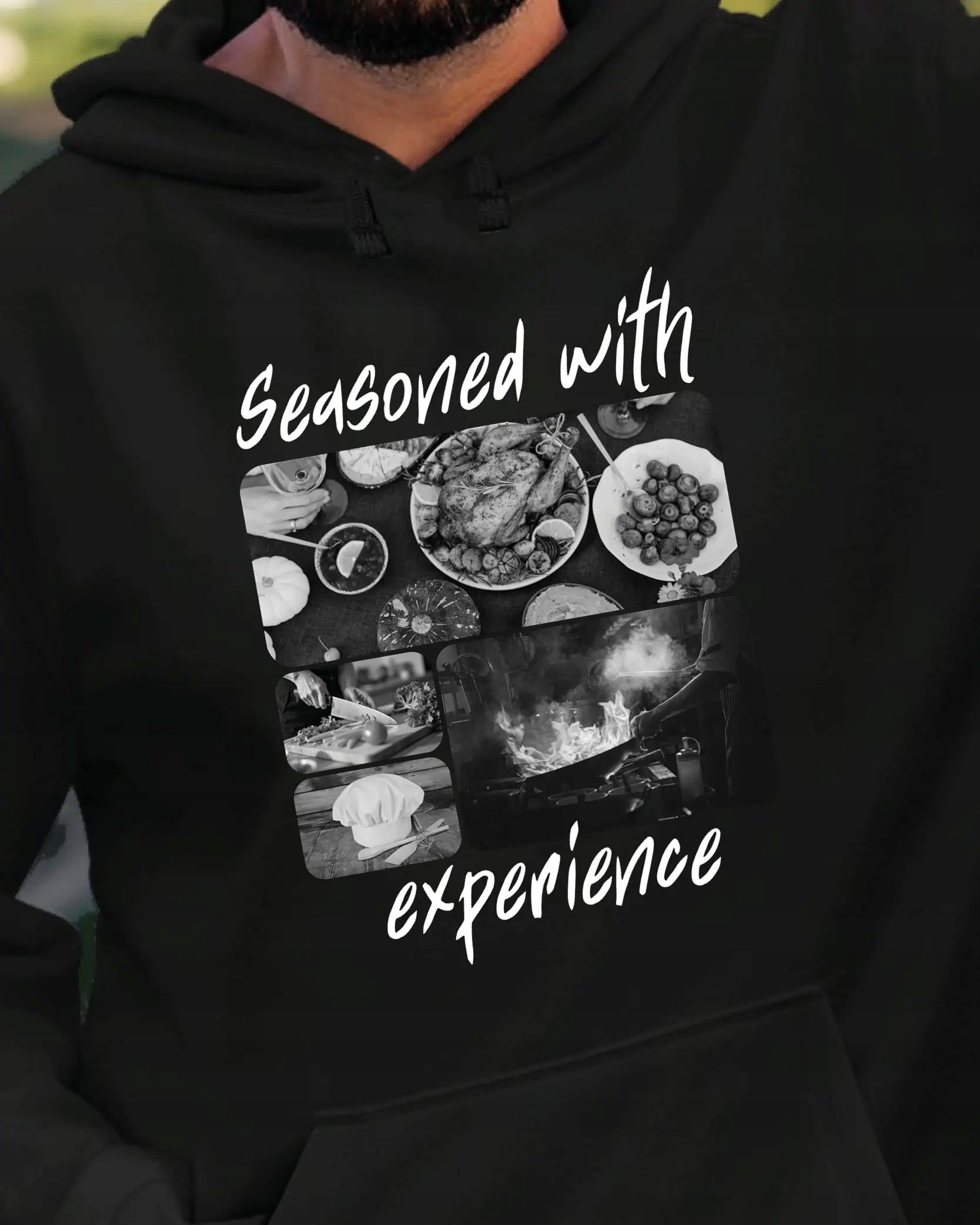 Mikina s kapucí Dárek pro kuchaře Umělecká koláž Černá L