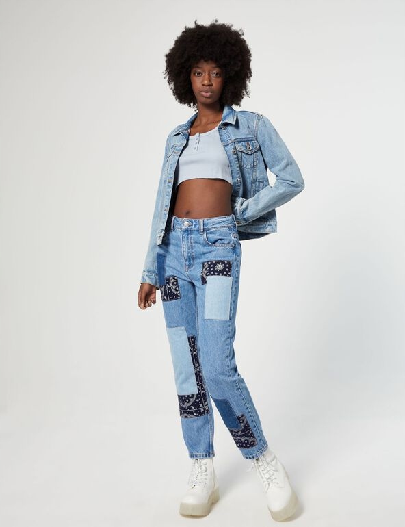 JENNYFER MOM JEANS Z JEANSOWYMI ATKAMI R.36 K221 14526243509 Allegro.pl