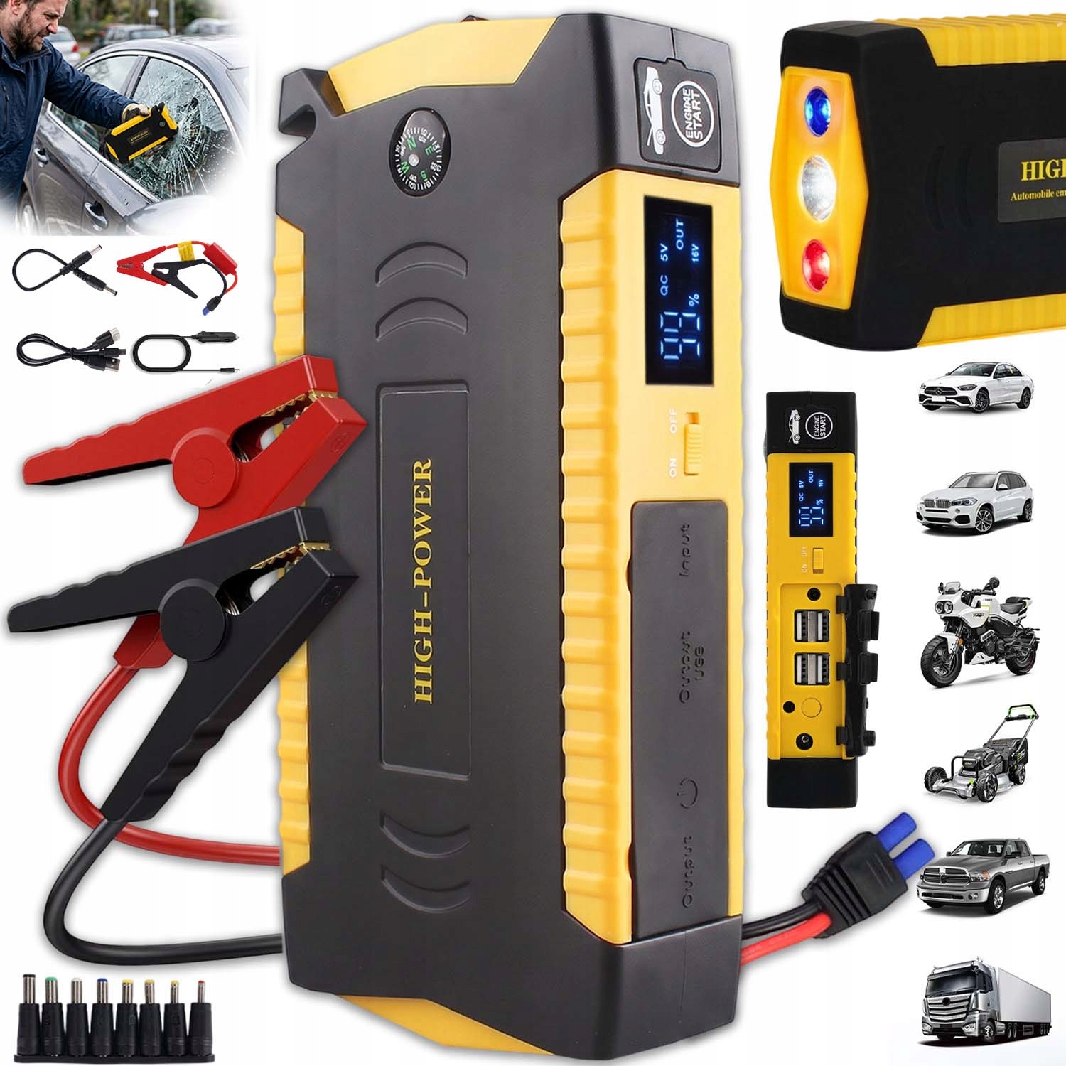 Jump Starter Booster Štartér Do Auta Power Bank S Núdzovým Osvetlením