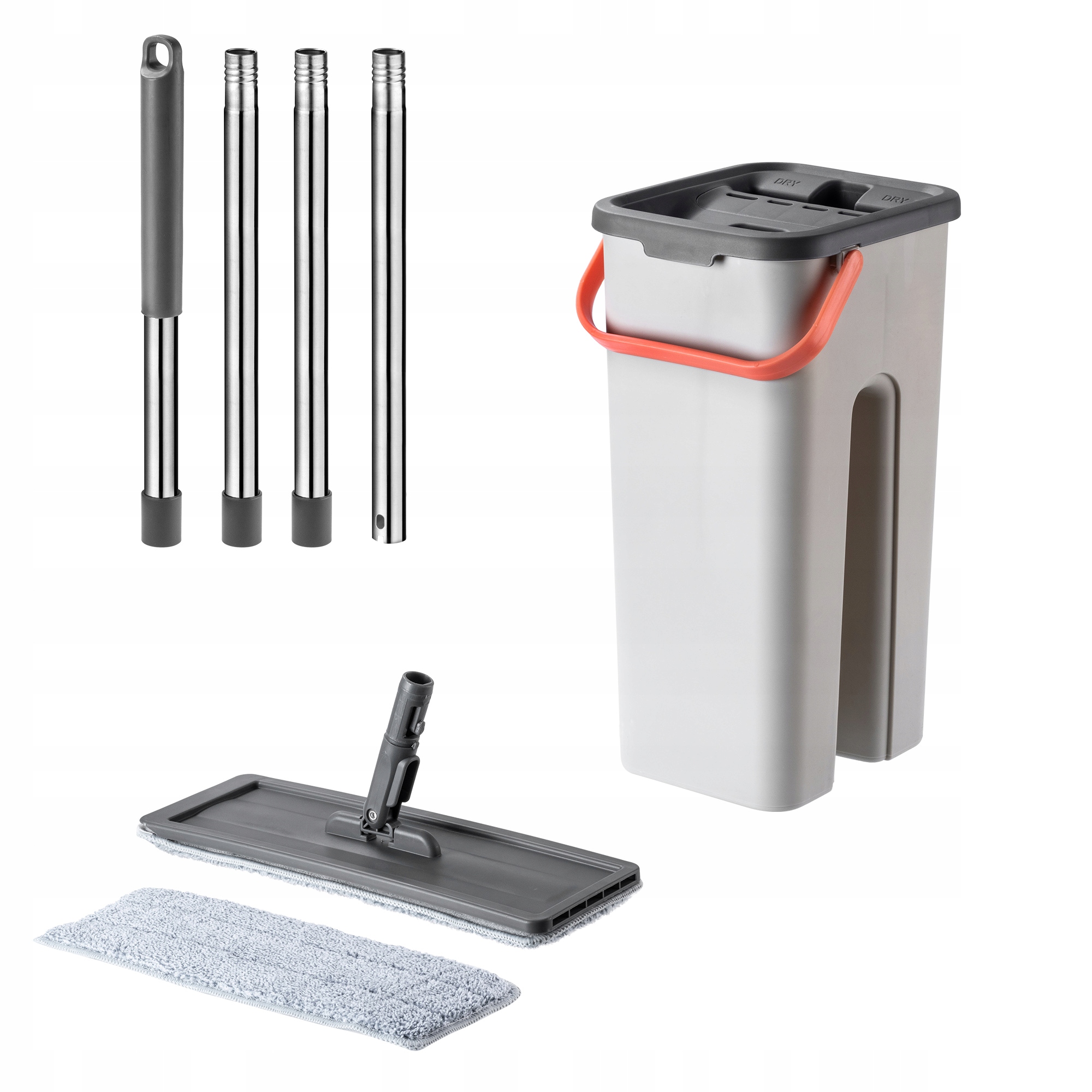 Levně Plochý Mop S Dvoukomorovým Kbelíkem S Oddělovačem Vody 2 Náplně