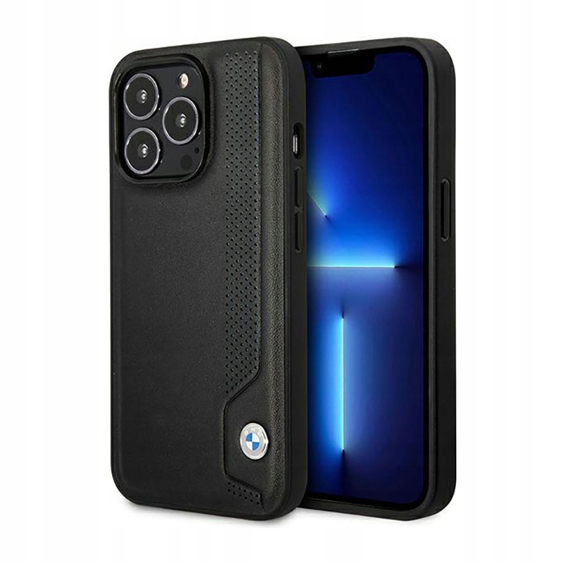 Bmw Leather Blue Dots Pouzdro pro iPhone 14 Pro (černé)