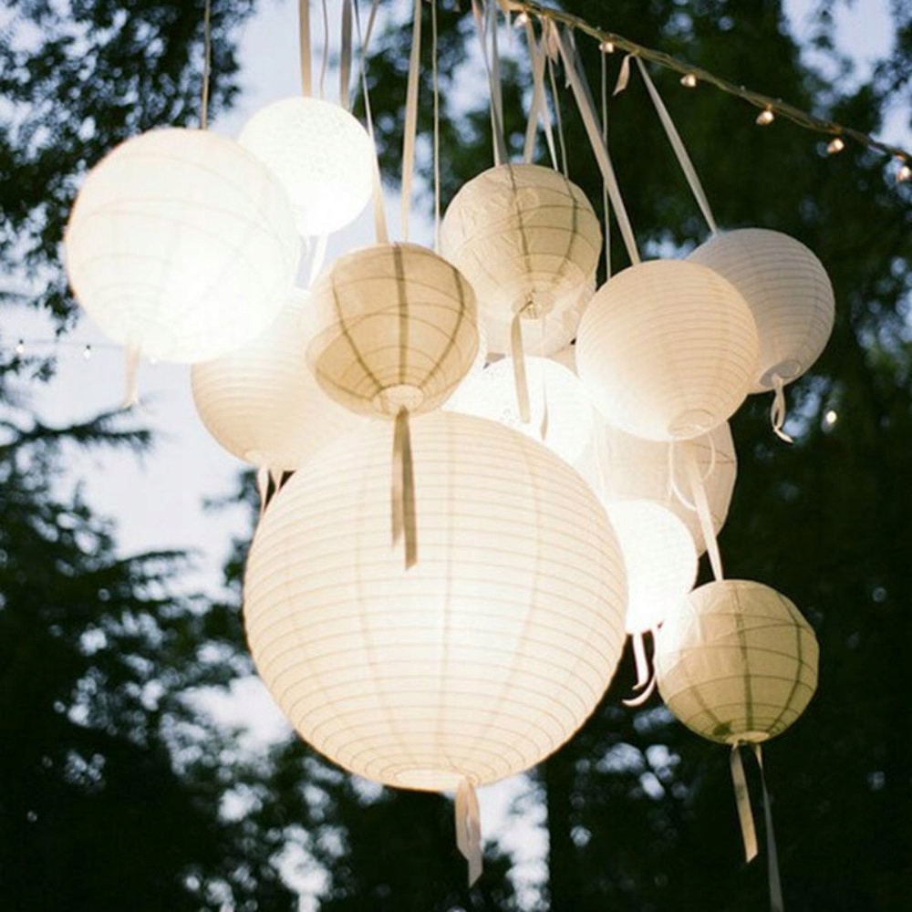 BIAŁY PAPIEROWY KLOSZ ABAŻUR LAMPION ŚLUB 35 cm Kolor dominujący biały